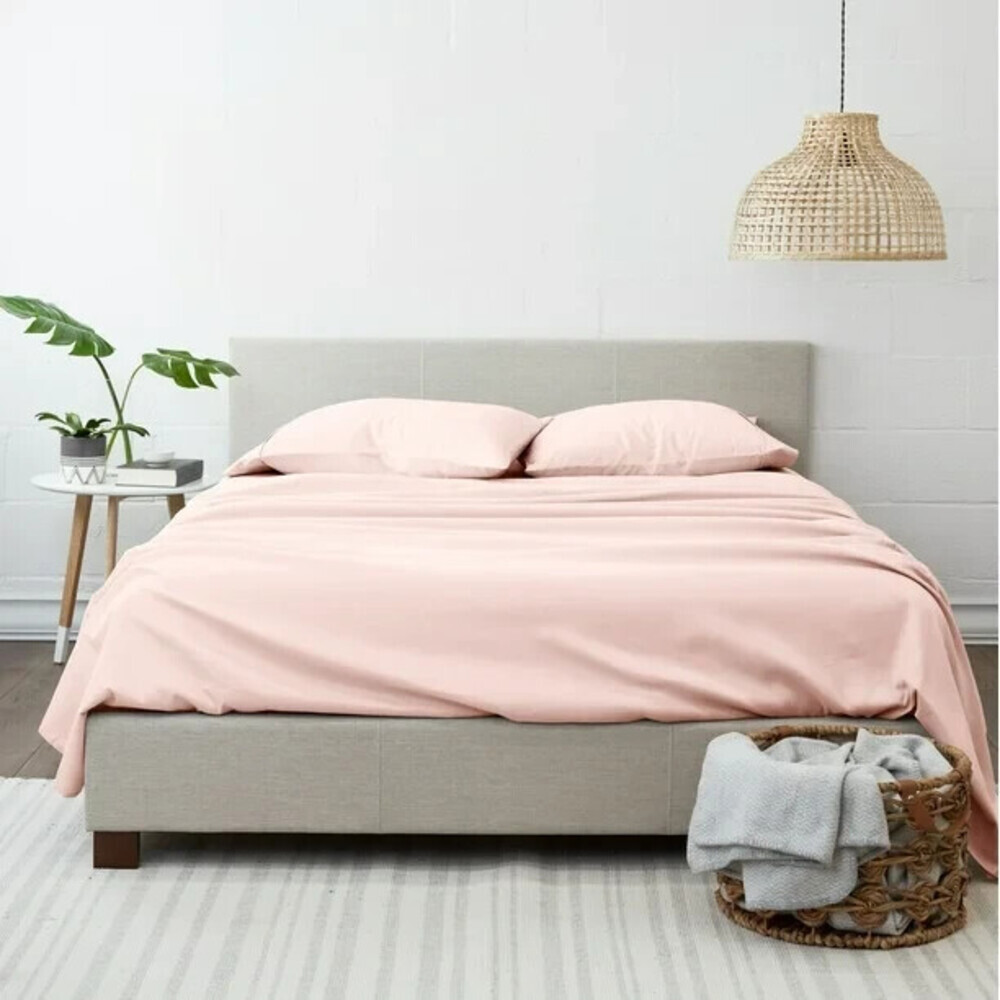 Ienjoy Home Style Simplified Bed Sheet Set Queen Pink Blush Fitted 4-Piece BED44